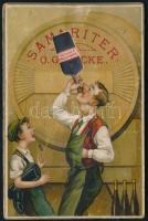 Samariter O. Gericke kétoldalas litho likőr reklám (mozgatható rész hiányzik), 14×9 cm