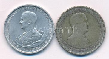 1930. 5P Ag "Horthy jobbra" + 1943. 5P Al "Horthy Miklós születésének 75. évfordulója" anyaghiba T:VF,AU Adamo P8