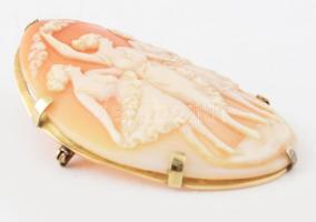 Kámea bross, 14k arany (Au) szerelékben, jelzés nélkül, díszdobozban, 5x4 cm /// Cameo brooch, set i...