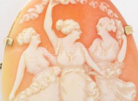 Kámea bross, 14k arany (Au) szerelékben, jelzés nélkül, díszdobozban, 5x4 cm /// Cameo brooch, set i...