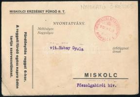 1932 Miskolc, nyitható 3 részes kiadvány a miskolci Erzsébet Fürdőről, árjegyék, fürdési rend