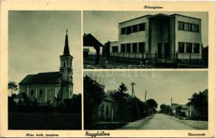 1941 Nagykálna, Kalná, Kálna (Léva, Levice); Római katolikus templom, Községháza, utca részlet / Catholic church, town hall, street view (Rb)