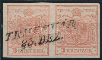 1850 3kr pár HP I. első nyomat, szép friss darab / pair, first print "TEMESVÁR"