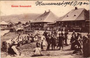 1908 Ruszpolyána, Havasmező, Havaskő, Poienile de sub Munte, Ruspoiana (Máramaros); Fő tér. Kabát Emil kiadása / main square (EK)