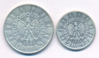 Lengyelország 1934. 2Zl Ag + 1936. 5Zl Ag "Józef Pilsudski" T:XF,VF Poland 1934. 2 Zlote A...