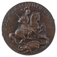 DN Sárkányölő Szent György bronz lemezplakett (195mm) T:AU / Hungary ND Saint George the Dragon Slayer bronze sheet metal plaque. S. GEORGIVS EQVITVM PATRONVS (195mm) C:AU