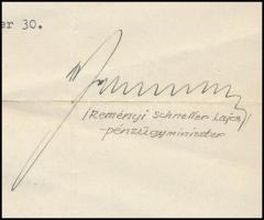1941 Bp., Reményi-Schneller Lajos (1892-1946) pénzügyminiszter által aláírt kinevezés