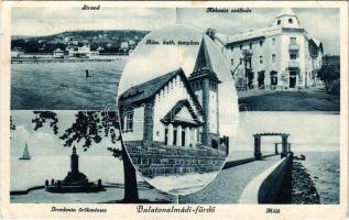 1932 Balatonalmádi, Strand, Abbazia szálloda, Irredenta örökmécses, Római katolikus templom, móló (EK)