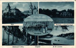 1933 Siófok, Fő tér, Strandfürdő, Sió részlet a révkapitánysággal, Balatonparti sétány, a Sió torkolata (EK)