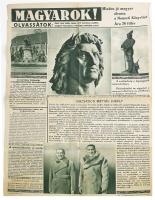 cca 1930-1940 Magyarok! Olvassátok: Mert utaz jelöl, hitet, erőt merítesz belőle, magyar fajod hűséges minden sora! Minden jó magyar olvassa a Nemzeti Könyvtárt. Nagyméretű reklám plakát, Bp.,Pallas-ny., hajtott, a széleken gyűrődésekkel,100x70 cm