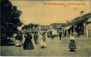 1908 Homonna, Humenné; Kossuth Lajos utca, Rosenberg és Guttmann üzlet. W. L. (?) 2016. Fejes Jakab kiadása / street view, shops (fl)