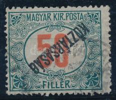 1919 Köztársaság portó 50f fordított Köztársaság felirattal (20.000) / Mi P 51 inverted overprint. Certificate: Glatz