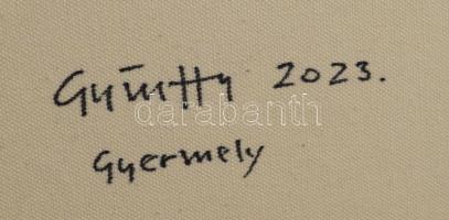 Győrffy Sándor (1951-): Osztott terek, 2023. Akril, vászon, jelzett a hátoldalán. 50×70 cm. / Sándor...