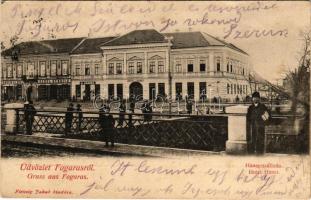 1910 Fogaras, Fagaras; Háner szálloda, J. Jaros, Heinrich Schul üzlete. Fleissig Jakab kiadása / hotel, shops (fl)