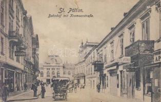 Sankt Pölten railway station with pharmacies, the butcher shop of Josef Bock and the sculpture gallery of Emilian Slabe (small tear)