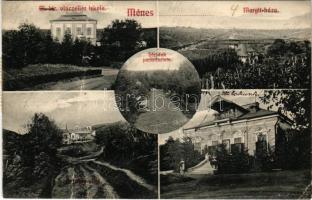 1933 Ménes, Minis; M. kir. vincellér iskola, Margit háza, Ortutay villa, Lóri lak. Bloch H. kiadása / Winemaker school, villas (fa)