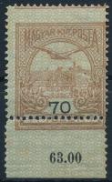 1913 Turul 70f ívszéli bélyeg elfogazva / Mi 181 margin stamp with shifted perforation