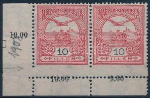 1909 Turul 10f ívsarki pár a fogazóléc megugrása miatt elfogazva / Mi 96Y corner pair with shifted perforation