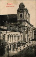 1909 Kolozsvár, Cluj; Piaristák temploma, Somi Imréné, Muntyán Péter, Schwartz József, Hermann Herman üzlete / church, shops (fl)