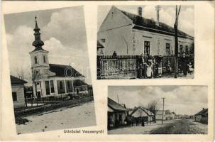 1909 Vezseny, Tiszavezseny; Református templom, utca télen (EK)