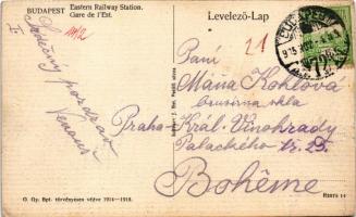 1915 Budapest VII. Keleti pályaudvar, teherszállító lovaskocsi, villamos, Baross szobor (EK)