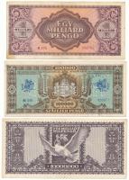 1945. 100.000P "Szociáldemokrata Párt" felülbélyegzéssel + 1946. 10.000.000P "Csili 1...