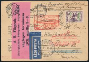 1931 Zeppelin magyarországi útja levelezőlap 2P Zeppelin bélyeggel / Zeppelin flight to Hungary postcard