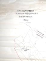 [Térkép] Az Alagi Állami Gazdaság kéripusztai üzemegységének kéziratos térképe. Mérték: 1:10 000. (1960 körül) [Budapest, 1960 körül] [ny. n.] Tussal rajzolt térkép, kézi határszínezésekkel. Mérete: 1240x840 mm egy 1240x845 mm méretű térképlapon. Az Alagi Állami Gazdaság a sok évtizedes múltra visszatekintő, 1200 hold területen gazdálkodó, két világháború között működő Alagi Majorság területéből alakult, a géppark, az állat- és területállomány, a szakembergárda, valamint az Alagi Földmíves Szövetkezet dolgozóinak átvételével. A mezőgazdaság kollektivizálása keretében már korábban is óriási földterületek és jelentős munkavállalói réteg került egységes, állami, tervutasításos irányítás alá, ám az 1950-es évek végén az Alagi Állami Gazdaság kezelésébe újabb, sződligeti, vecsési és Galga-menti területeket is beolvasztottak. Térképünkön az így kibővített Alagi Állami Gazdaság északkeleti területei - az őrbottyáni, vácegresi, váckisújfalui, galgagyörki és püspökszilágyi határban szerzett birtokok. Vízrajzi részleteket is tartalmazó térképünk elsődleges információja az állami gazdaság (meglehetősen szétszórt területein fekvő) dűlőinek és erdőinek adatolása. A térség közúti és vasúti hálózata szintén jól dokumentált. Címfeliratozás a bal felső sarokban, a térképlapon felül, illetve alul apró szakadások, a jobb felső sarokban kisebb hiány. Jó állapotú térkép.