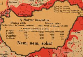 Magyarország térképe az elszakított területekkel. Propaganda térkép, kartonlapra nyomtatva. A térkép...