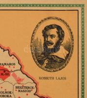 Magyarország térképe az elszakított területekkel. Propaganda térkép, kartonlapra nyomtatva. A térkép...