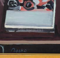 Baska József (1935-2017): Konstruktív csendélet. Olaj, farost, jelzett. Hátoldalán Képcsarnok Vállal...