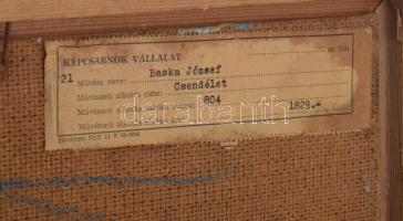 Baska József (1935-2017): Konstruktív csendélet. Olaj, farost, jelzett. Hátoldalán Képcsarnok Vállal...