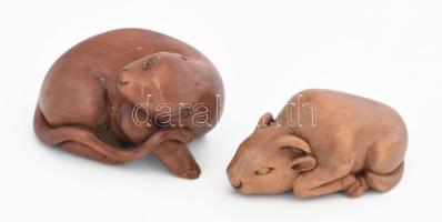 3 darab japán fa netsuke. 2 állatfigura és egy maszk, h: cca 5 cm