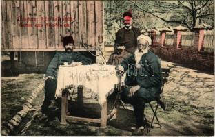 1919 Ada Kaleh, Török kávéház vízipipázó Bego Mustafával. Ali Mehmed kiadása / Cafe, Turkish Bego Mustafa smoking hookah