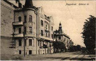 1915 Nagyvárad, Oradea; Rákóczi út, villamos. Benkő Arthur kiadása / street view, tram (EK)