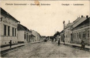 Szászváros, Broos, Orastie; Országút / Landstrasse / street view (fl)