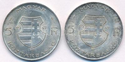 1947. 5Ft Ag "Kossuth" (2x) T:AU,XF patina 
Adamo F8.1