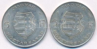 1947. 5Ft Ag "Kossuth" (2x) T:AU,XF patina 
Adamo F8.1