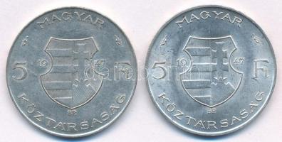 1947. 5Ft Ag "Kossuth" (2x) T:AU,XF patina 
Adamo F8.1