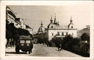 1940 Máramarossziget, Sighetu Marmatiei; bevonulás, katonai mentőautó / entry of the Hungarian troops, ambulance. photo + 1940 Máramarossziget visszatért So. Stpl.