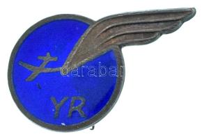 Románia ~1950. "YR" zománcozott fém vitorlázórepülő jelvény (26x16mm) T:AU / Romania ~1950. "YR" enameled metal glider badge (26x16mm) C:AU