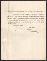 1938 gróf Teleki Mihály (1896-1991) földművelésügyi miniszter autográf aláírással ellátott levele he...
