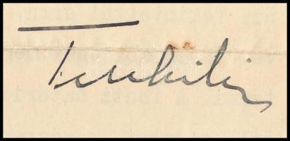 1938 gróf Teleki Mihály (1896-1991) földművelésügyi miniszter autográf aláírással ellátott levele he...