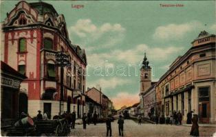 Lugos, Lugoj; Templom utca, kávéház, üzletek. Szidon József kiadása / street view, café, shops (EK)