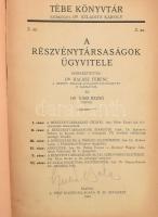 A részvénytarságok ügyvitele. Szerk.: Dr. Halász Ferenc és Dr. Vári Rezső. Tébe Könyvtár 2. sz. Bp., 1924, Tébe, 291+1 p. Átkötött félvászon-kötés, kopott borítóval, sérült gerinccel.