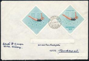 1965 Universiade 50f felirat és értékszám nélküli tévnyomat + támpéldány 1973-as levélen (100.000) / Mi 2155 text and number omitted on cover from 1973