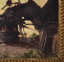 Telegdy Árpád, Mezőtelegdi (1871-1931): Tanya. Olaj, fatábla. Jelezve jobbra lent. Dekoratív fakeret...