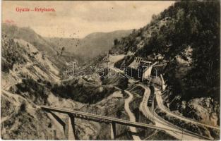 1910 Gyalár, Ghelari; Retyisórai völgyhíd, iparvasút, bányavasút végállomása. Adler fényirda 1907. / Retisoara valley, mine, industrial railway (lyukak / pinholes)