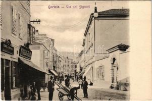 Gorizia, Görz, Gorica; Via dei Signori / street, shops of Konjedic & Zajec and J. Drufovka