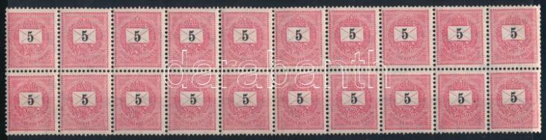 1889 5kr 20-as tömb 12 : 11 3/4 fogazással (30.000) / Mi 30 B block of 20